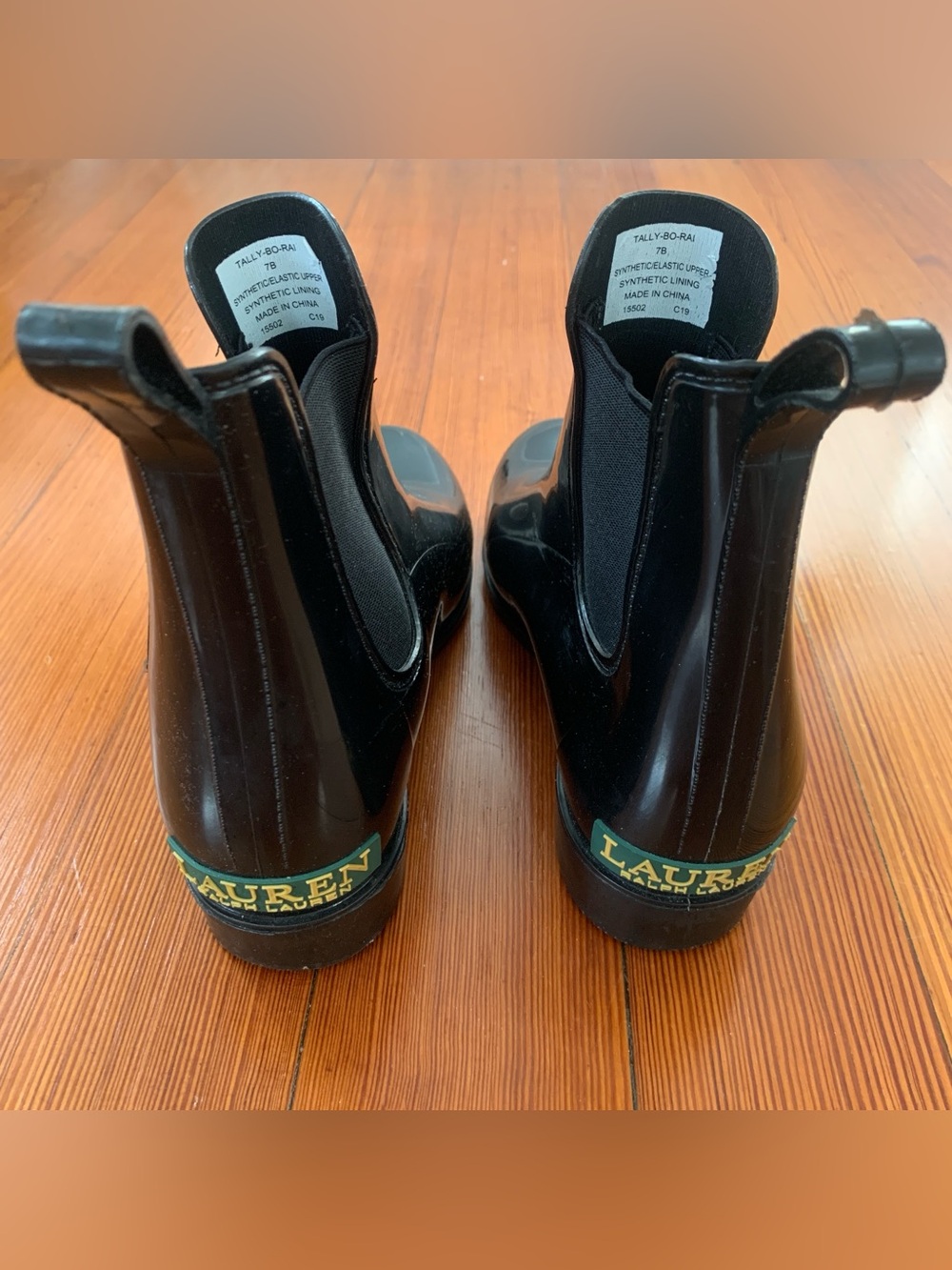 Lauren Ralph Lauren Tally-Bo-Rai black shiny rain boots, sz 7 - Picture 6 of 10